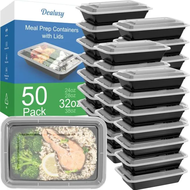 50 Pack (100-Piece) 32 oz Meal Prep Containers Reusable with Lids, Sturdy