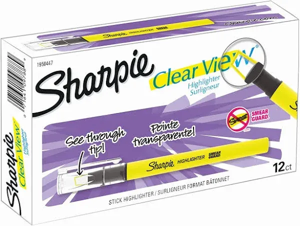 Sharpie Clearview Pen-Style Highlighter, Chisel Tip, Fluorescent Yellow, 3/Pack