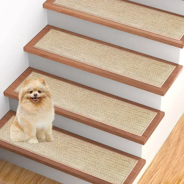 Stair Treads Non Slip, Carpet for Wooden Steps, Stair Runner Indoor for Kids Elders and Pets, Thicken Linen Surface with Self-Adhesive and Washable Backing, 15 PCS 8" X 31" Beige