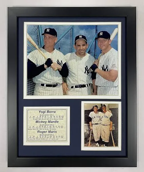 Legends Never Die NY Yankees Yogi Berra, Mickey Mantle and Maris Framed Photo Collage