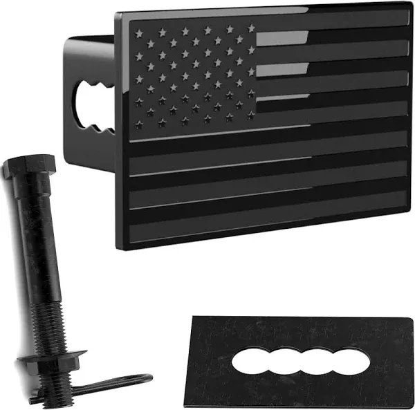 eVerHitch USA Black Chrome Flag Metal Hitch Cover Thin Red Line Fits 2&#034; Receiver