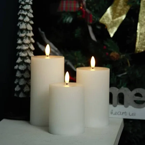 Flickering Flameless Candles Ivory Real Wax Pillar with Embedded String Lights LED Candles Battery Operated with Cycling 5H Timer Set of 3 (3" x 4"/5"/6") (Ivory)