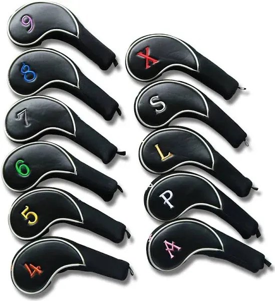 Craftsman Golf Black Iron Head Covers Headcover Set with Colorful No. for TaylorMade Cobra Mizuno Etc.Suitable for Right and Left Hander Golfer