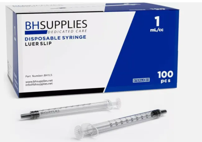 100 Syringes 1mL Luer Slip Tip Syringes No Needle Sterile, Individually Wrapped