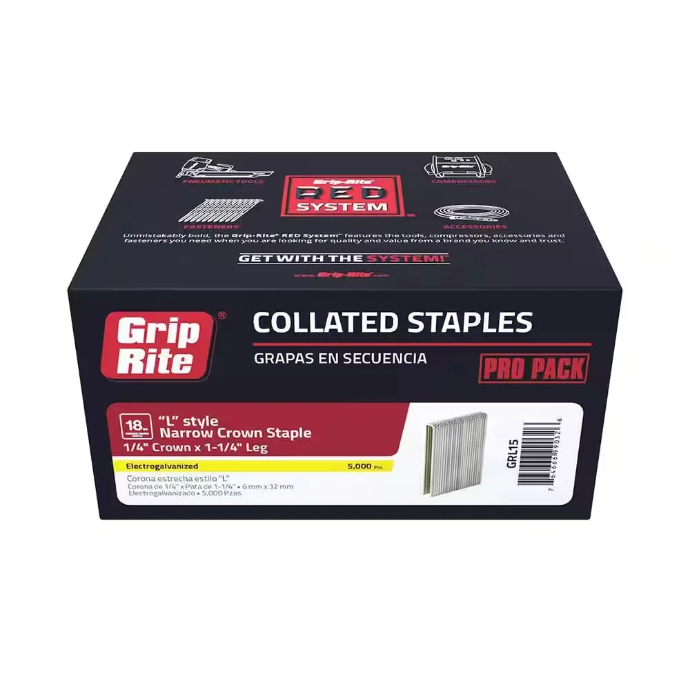 Grip-Rite - GRL15 - 1/4 in. W x 1-1/4 in. L L-Style 18 Ga. Narrow Crown Staples - 5000/Pack