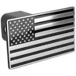 Everhitch US American Black & Chrome Flag Emblem Trailer Metal Hitch Cover Fits 2" Receivers