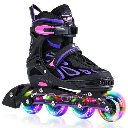 2pm Sports Vinal Girls Adjustable Inline Skates with Light up Wheels Beginner Skates Fun Illuminating Roller Skates for Kids Boys and Ladies