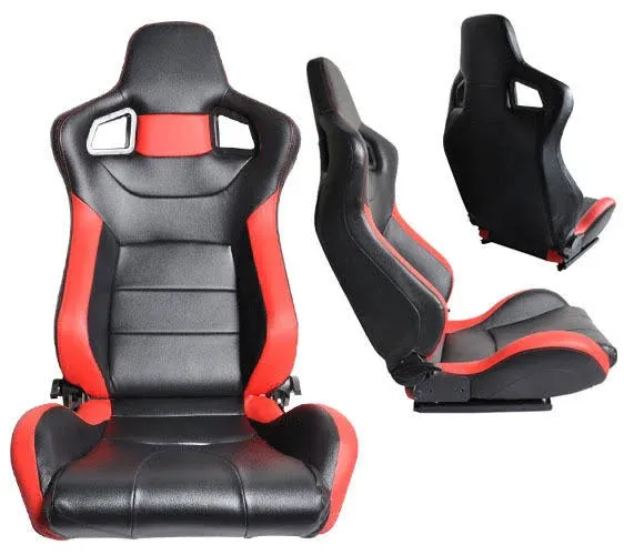 1Pair Universal Car Racing Seats PVC Leather with 2 Sliders Sport Seats Red👍🏻