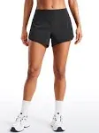 CRZ Yoga Mid Waisted Running Shorts for Women Soft Gym Athletic Workout Shorts with Zipper Pocket Liner Quick Dry Black Small