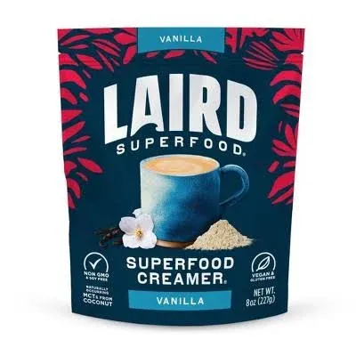 Laird Superfood Non-Dairy Original Superfood Vanilla Coconut Powder Coffee Creamer, Gluten Free, Non-GMO, Vegan, 8 oz. Bag, Pack of 1