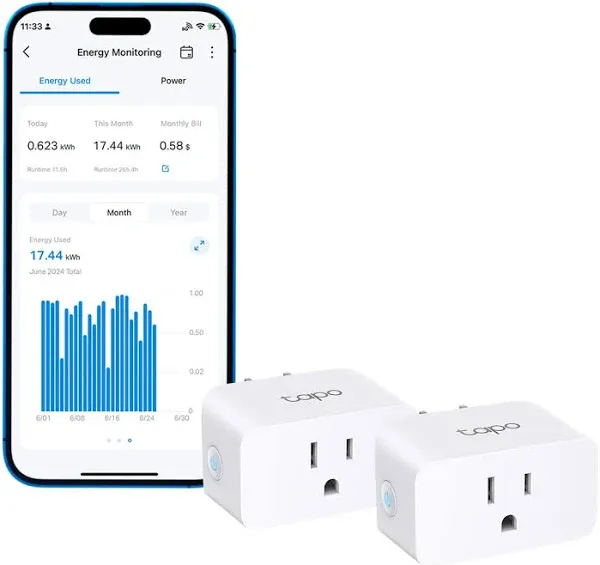 TP-Link ???? Smart Plug Wi-Fi Mini, Energy Monitoring, Compatible with Alexa & Google Home & Samsung SmartThings, Timer, 15A/1800W Max, ETL Certified, 2.4G Wi-Fi Only, Tapo P115(2-Pack)