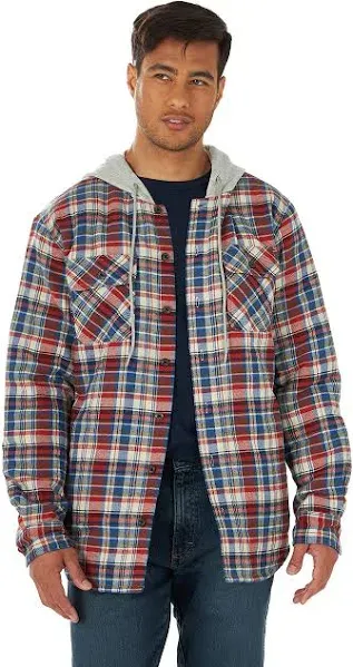 Wrangler Authentics Men&#039;s Long Sleeve Quilted Flannel Shirt Jacket with Hood