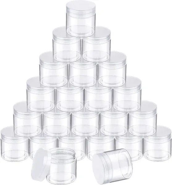 SATINIOR 24 Pieces Empty Clear Plastic Jars with Lids Round Storage Containers Wide-Mouth for Beauty Product Cosmetic Cream Lotion Liquid Butter Craft and Food (Transparent Lid, 3 oz)