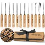 12-Pieces Woodworking Wood Carving Tools Chisel Set with Canvas Bag, Razor Sharp