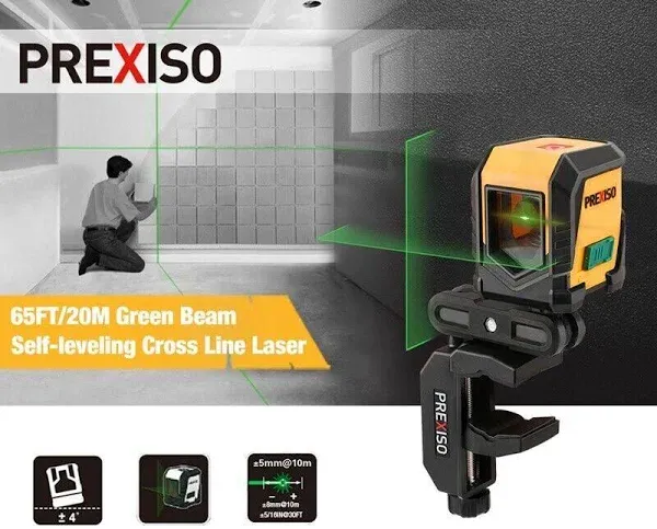 Prexiso Green Beam Self Leveling Cross Line Laser 65ft /20m PLC10UG New Open Box