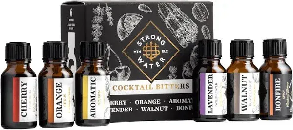 Strongwater Cocktail Bitters Sampler Set - Cocktail Bitters Set Makes 48 Cocktails - Bitters Gift Set w/Cherry, Lavender, Bonfire, Orange, Aromatic, Walnut, Orange Bitters - 6 Bottles, 0.5 Fl Oz