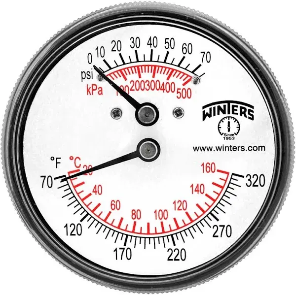 Winters TTD Series Steel Dual Scale Tridicator Thermometer with 2&#034; Stem, 0-75...