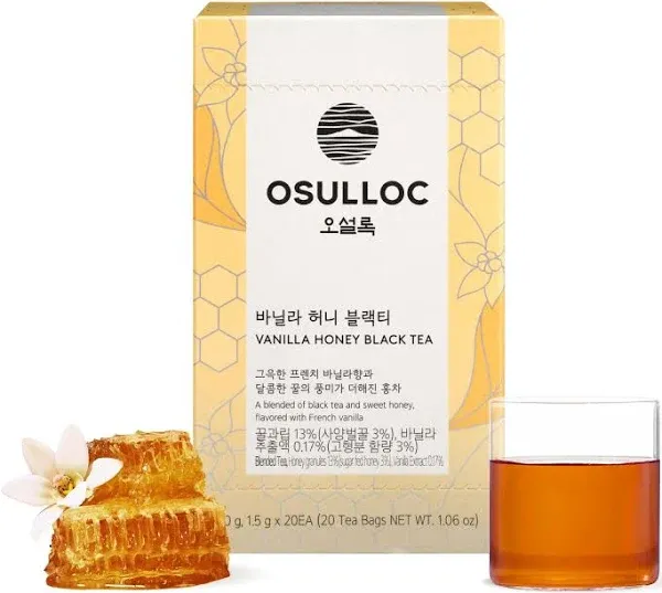 OSULLOC Vanilla Honey Black Tea (20 count, 1.05 oz), Black tea filled with Sweet Flavor of French Vanilla and Honey, Premium Blended Tea bags from Jeju Island