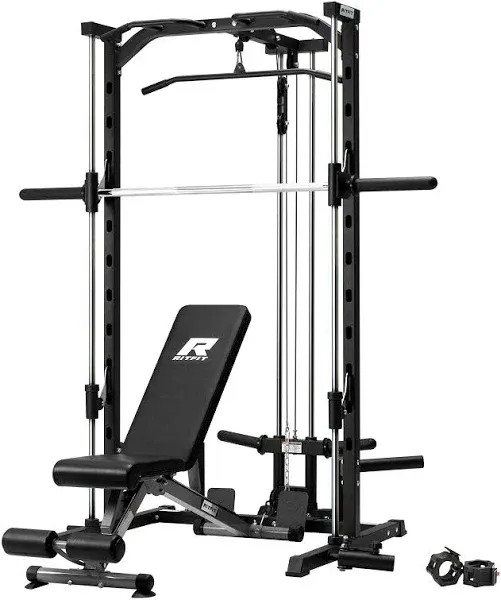 Ritfit Smith Machine Power Rack with Lat-Pull down System, Landmine, Barbell Bar