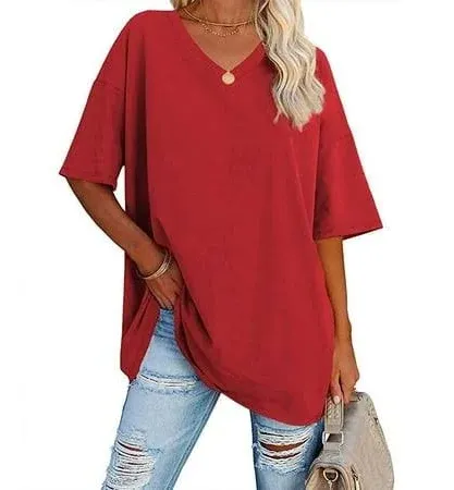 Ebifin Women's Oversized Half Sleeve V Neck Comfy Cozy Tunic