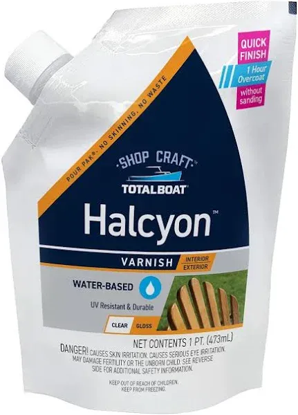 TotalBoat Halcyon Water Based Marine Varnish Pint Clear Gloss