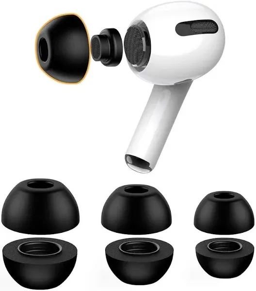 Lanwow Premium Memory Foam Tips for AirPods Pro & AirPods Pro 2nd Generation. No Silicone Eartips Pain. Anti-Slip Eartips. Fit in The Charging Case, 3 Pairs (Medium, Black)