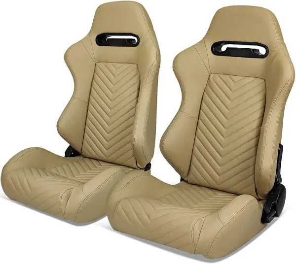 Universal Reclinable Racing Seats 2PC Dual Sliders Brown PU Carbon Leather Back