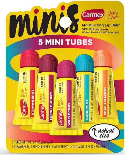 Carmex Daily Care Lip Balm, Moisturizing, SPF 15 Sunscreen, Minis, 5 Pack - 5 pack, 0.18 oz tubes