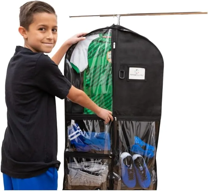 Waterproof Hanging Garment Bag 40 inch, Pockets & Side Zip for Clothes, Dance Costumes, Sports, Skating, Theatre, Pageants (Raven)