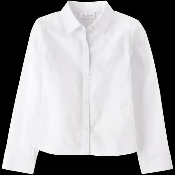 Girls Uniform Pintuck Poplin Button Up Shirt - White