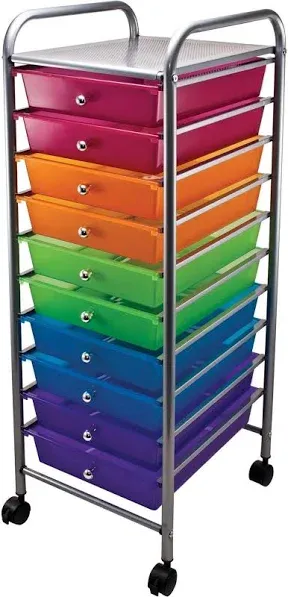 10-Drawer Organizer With Casters, 37 1/2"H x 15 1/2"W x 13"D, Multicolor