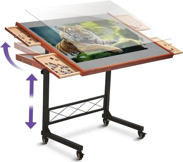 JoyBerri Jigsaw Puzzle Table/Rolling Puzzle Desk - 1500 Piece Puzzle Board with Bonus Puzzle/Portable Jigsaw Puzzle Tables with Drawers and Legs - Hei