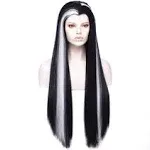 Morticia Long Straight Black and White Mixed Widow Peak Design Women Costume Wig