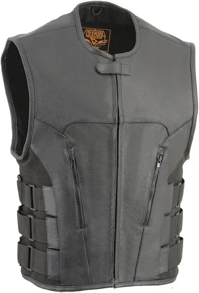 Milwaukee Leather Men's Bullet Proof Look Style Swat Vest Single Panel Back & Dual Inside Gun Pockets