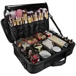 JOURMON Makeup Case 3 Layers Travel Makeup Train Case Crocodile Makeup Bag Organizer Portable Artist Storage Bag with Adjustable Dividers and Shoulder Strap（Black, M）