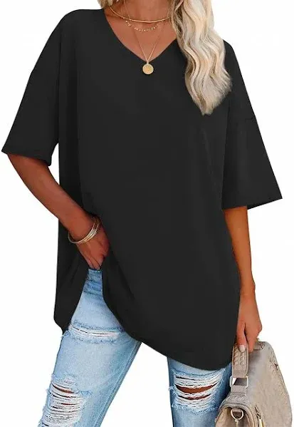 Ebifin Women's Oversized Half Sleeve V Neck Comfy Cozy Tunic