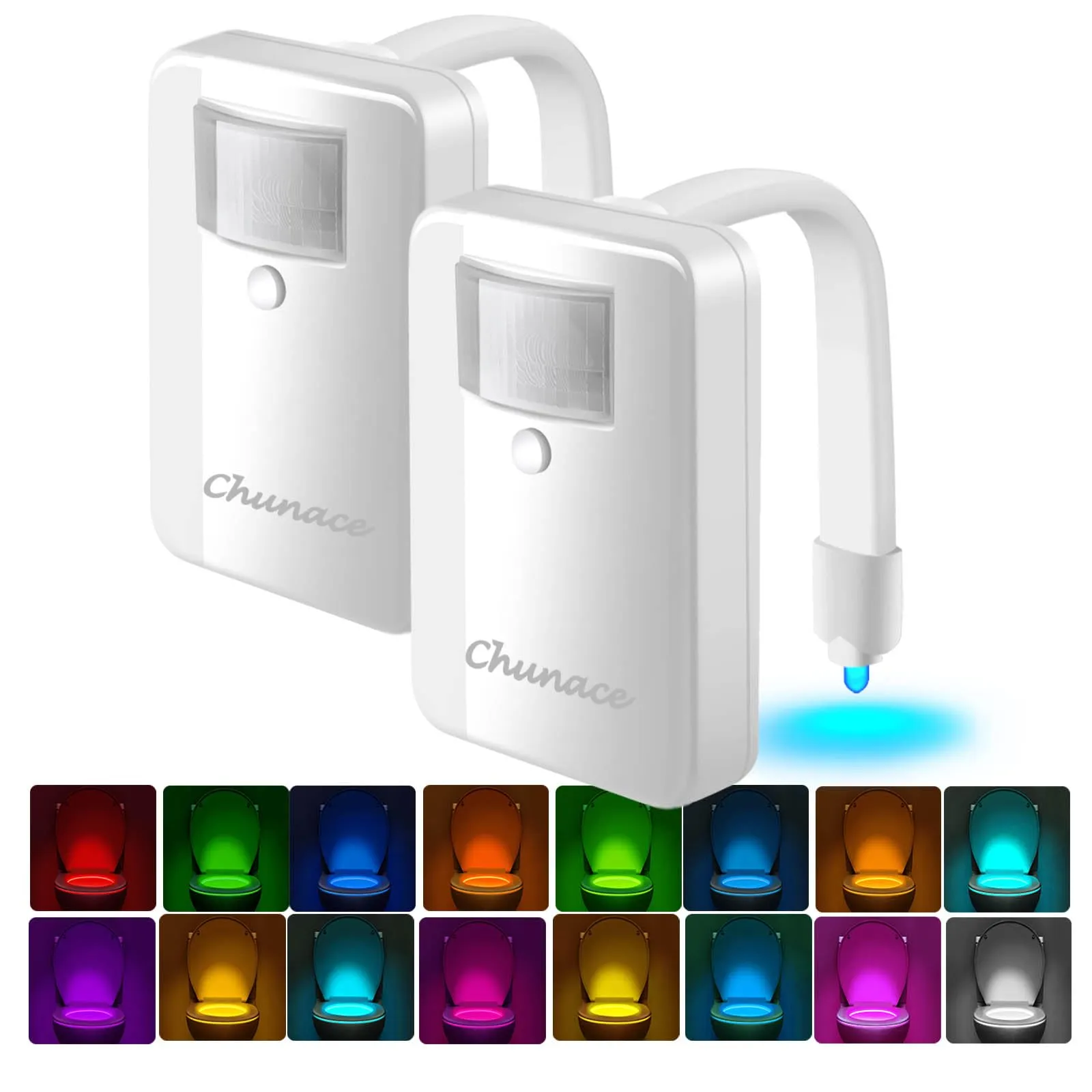 Chunace 2 Pack 16-Color Motion Activated Detection Toilet Night Lights