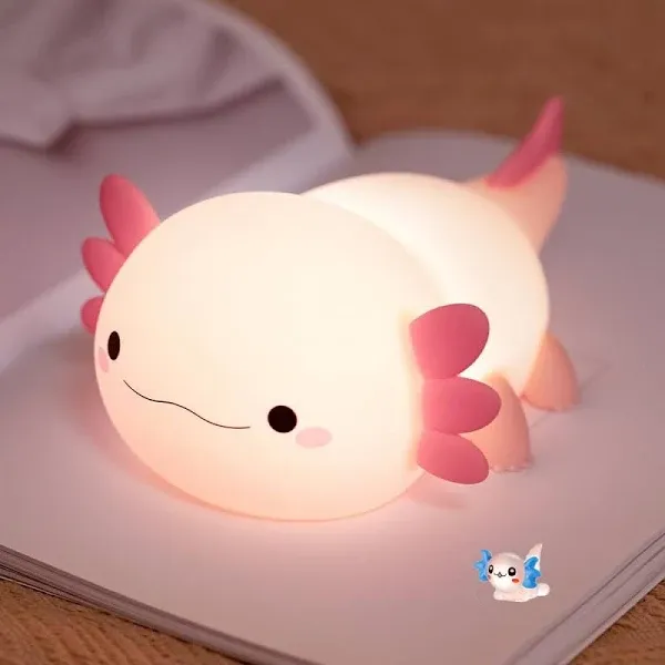 Cute Axolotl Night Light for Kids Bedroom, Animal Silicone Nursery Night Lamp Touch Control Nightlights USB Rechargeable Bedside Lamp for Baby Children Toddlers Girls Gift (Pink Axolotl)