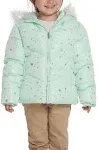 Rokka&Rolla Girls Heavyweight Puffer Jacket Bubble Coat - Blue Fog with Silver Star Print