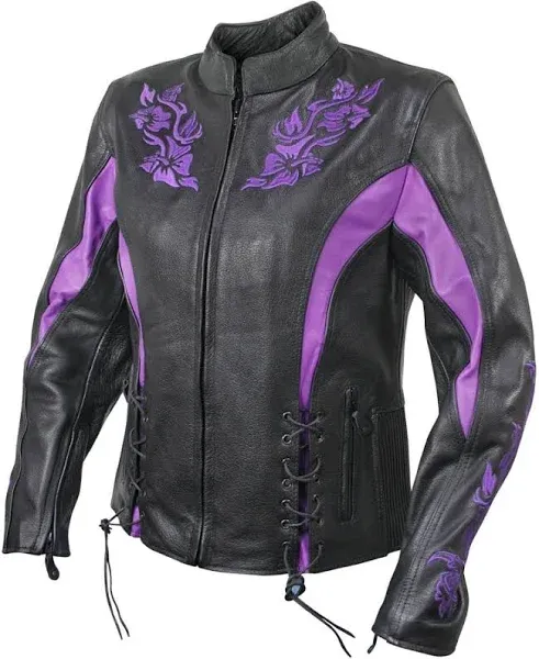 Xelement XS2027 Women's 'Gemma' Biker Black and Purple Leather