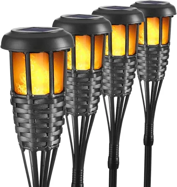 Solar Torch Light with Flickering Flame, 4 Pack Waterproof Bamboo Torches Han...