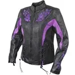 Xelement XS2027 Women's 'Gemma' Biker Black and Purple Leather