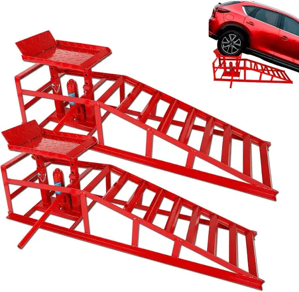 BouPower 2 Pack Hydraulic Car Ramps 5T 10000lbs Low Profile Car Lift Service Ramps Truck Trailer Garage,Height Hydraulic Vehicle Ramps