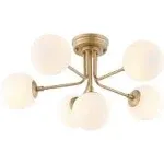 Jonathan Y Olivier Parisian 24" 6-Light Globe Modern Industrial Iron Bistro LED Semi Flush Mount - Gold