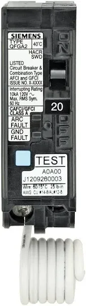 BREAKER SIEMENS Q120DFP 20A TYPE QFGA2 AFCI/GFCI DUAL FUNCTION CIRCUIT NICE