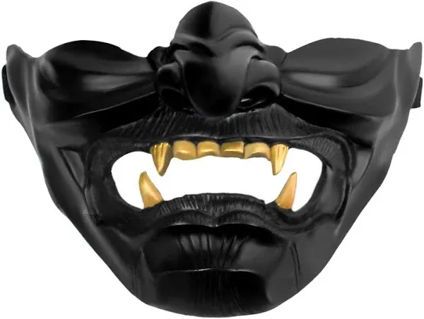 Oni Samurai Mask Cool Halloween Mask Costume Airsoft Tactical Mask Black Half Face Mask Cosplay Costumes for Adults Halloween Party Props