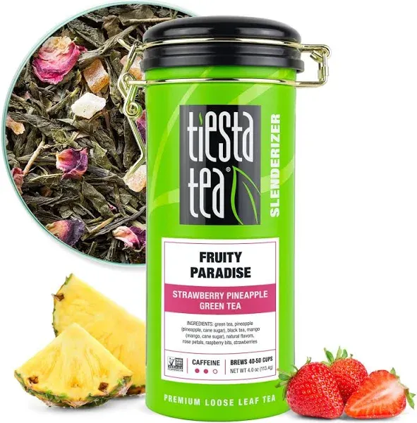 Tiesta Tea - Fruity Paradise, Strawberry Pineapple Green Tea, Premium Loose Leaf Tea Blend, Medium Caffeinated Green Tea, 50 Cups - 4oz Refillable Tin