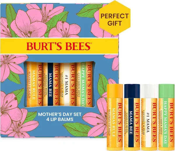 Burt’s Bees 4 Lip Balm Beeswax,Vanill<wbr/>a Bean,Cucumber Mint,Coconut &amp;Pear Gift Set