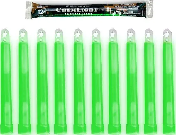 10  Pack Cyalume Military TACTICAL Light Sticks Green 6&#034; 12 HR Prepper EMP 2027