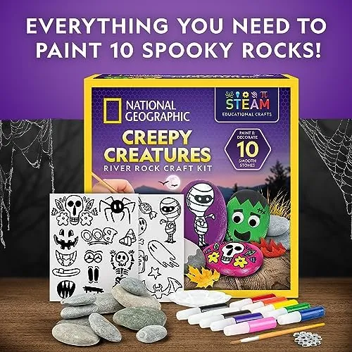 NATIONAL GEOGRAPHIC Creepy Creatures Rock Painting Kit - Halloween Arts &amp; Crafts